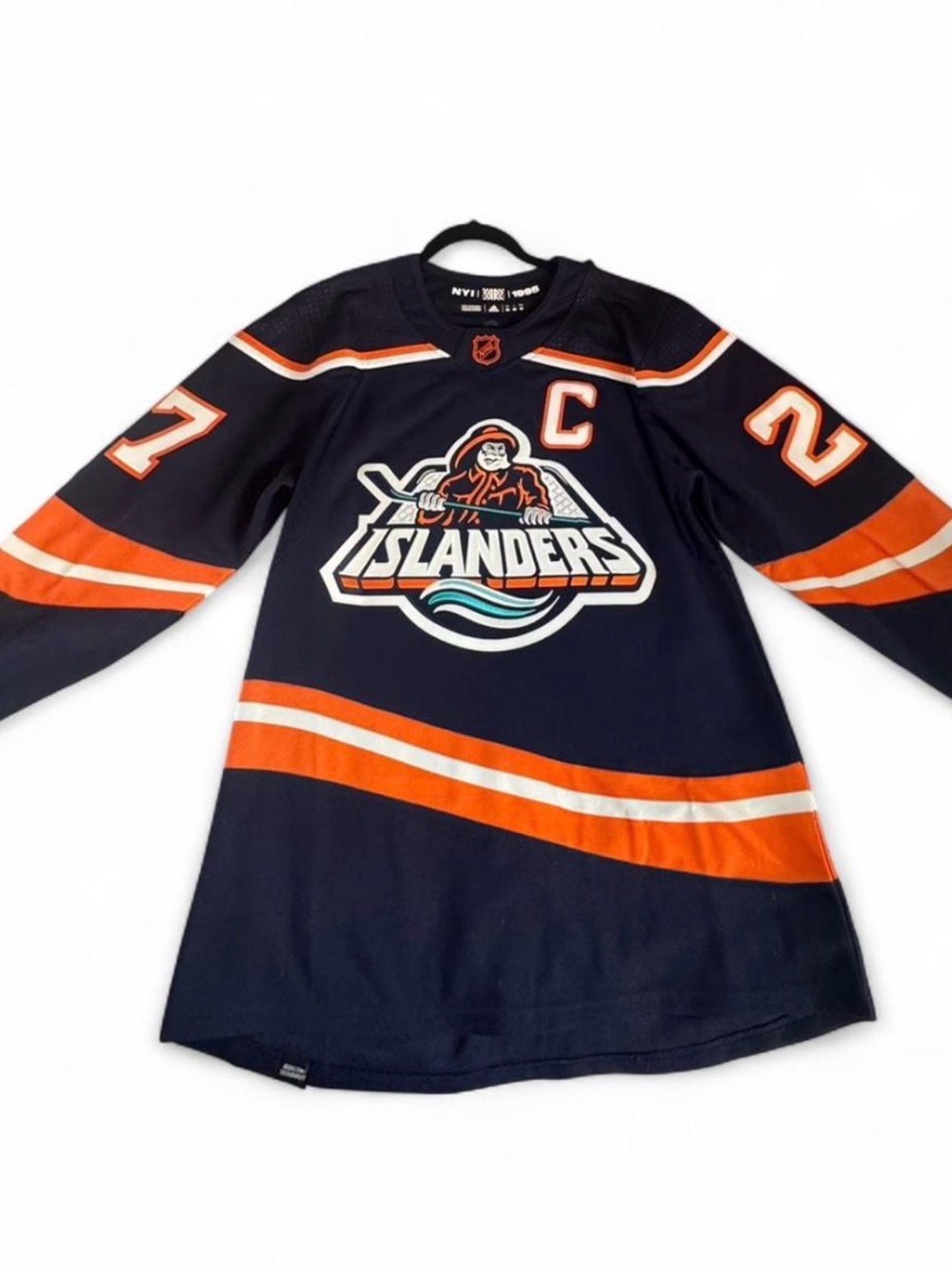 adidas Navy and Orange Islanders Hockey Jersey Top